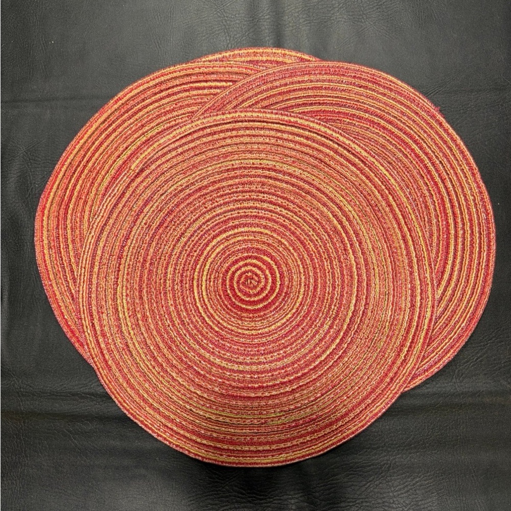 Round Woven Placemat Set in Red and Gold Tones